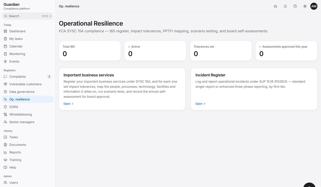Guardian operational resilience: important business services, impact tolerances and the incident register